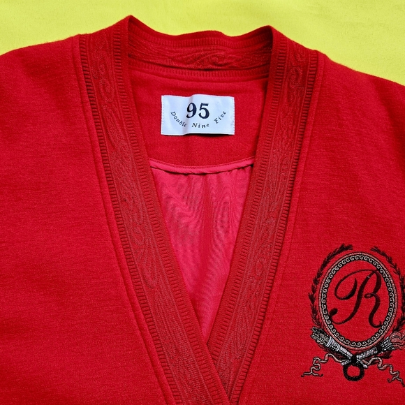 Wool Red Cardigan Women 95 Double Nine Five Lady 1980-90s - Picture 13 of 16